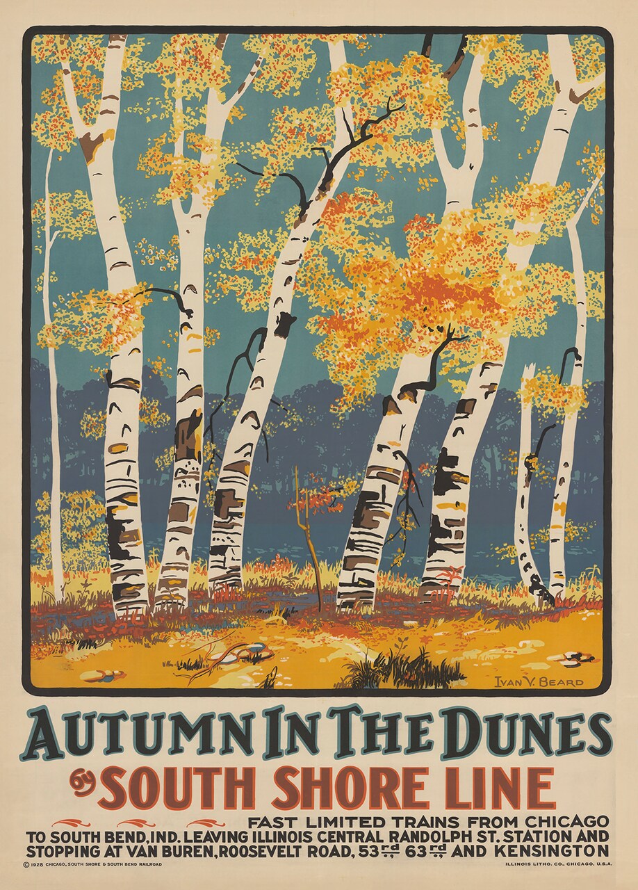 Autumn in the Dunes - Vintage South Shore Travel Poster Prints
